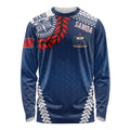 Manu Samoa Rugby Custom Navy Blue Long Sleeve Shirt ʻIe Toga Pattern With Red Ula fala