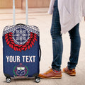 Manu Samoa Rugby Custom Navy Blue Luggage Cover ʻIe Toga Pattern With Red Ula fala
