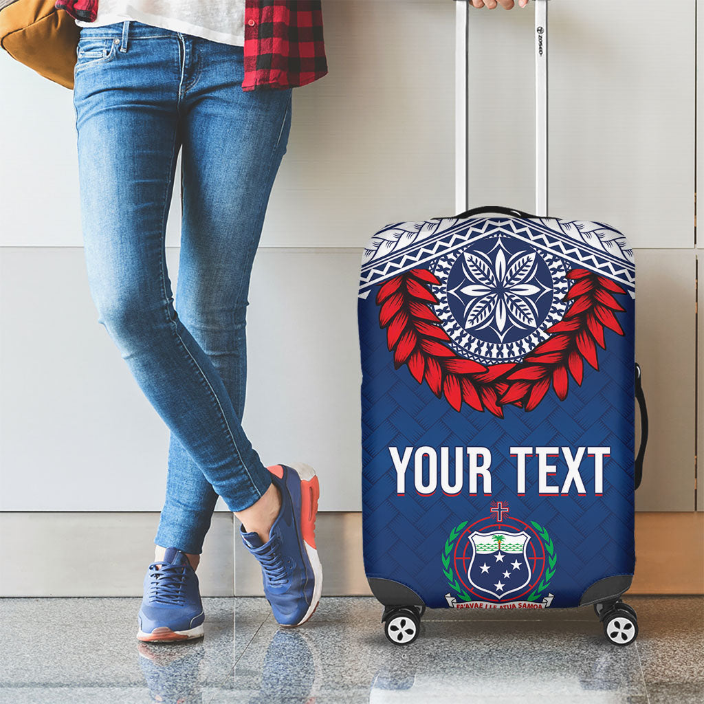 Manu Samoa Rugby Custom Navy Blue Luggage Cover ʻIe Toga Pattern With Red Ula fala