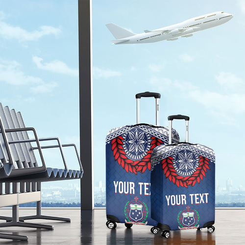 Manu Samoa Rugby Custom Navy Blue Luggage Cover ʻIe Toga Pattern With Red Ula fala