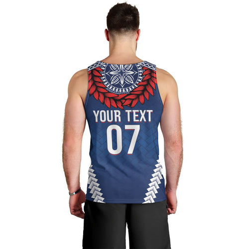 Manu Samoa Rugby Custom Navy Blue Men Tank Top ʻIe Toga Pattern With Red Ula fala