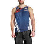 Manu Samoa Rugby Custom Navy Blue Men Tank Top ʻIe Toga Pattern With Red Ula fala