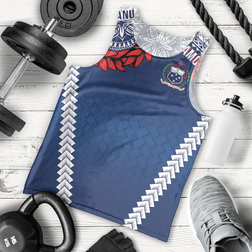 Manu Samoa Rugby Custom Navy Blue Men Tank Top ʻIe Toga Pattern With Red Ula fala