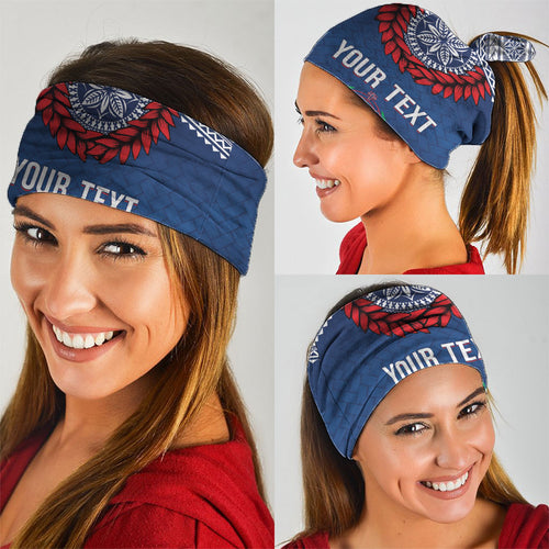 Manu Samoa Rugby Custom Navy Blue Neck Gaiter ʻIe Toga Pattern With Red Ula fala