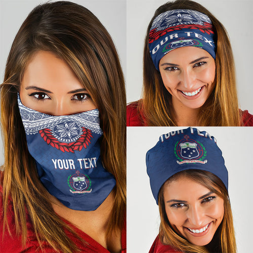 Manu Samoa Rugby Custom Navy Blue Neck Gaiter ʻIe Toga Pattern With Red Ula fala
