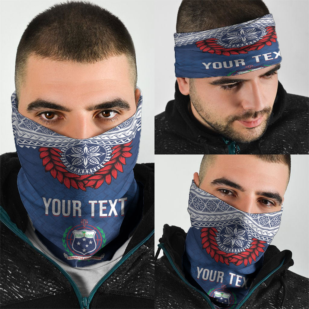 Manu Samoa Rugby Custom Navy Blue Neck Gaiter ʻIe Toga Pattern With Red Ula fala