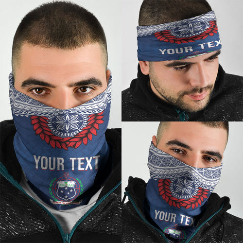 Manu Samoa Rugby Custom Navy Blue Neck Gaiter ʻIe Toga Pattern With Red Ula fala
