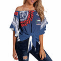 Manu Samoa Rugby Custom Navy Blue Off Shoulder Wrap Waist Top ʻIe Toga Pattern With Red Ula fala