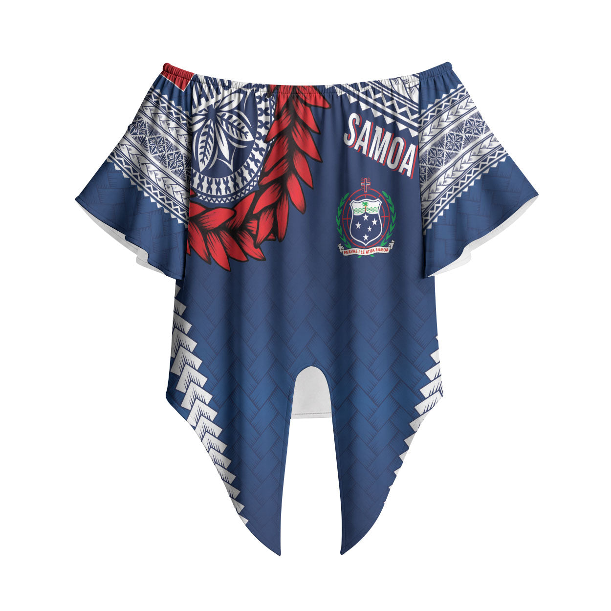 Manu Samoa Rugby Custom Navy Blue Off Shoulder Wrap Waist Top ʻIe Toga Pattern With Red Ula fala