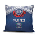 Manu Samoa Rugby Custom Navy Blue Pillow Cover ʻIe Toga Pattern With Red Ula fala