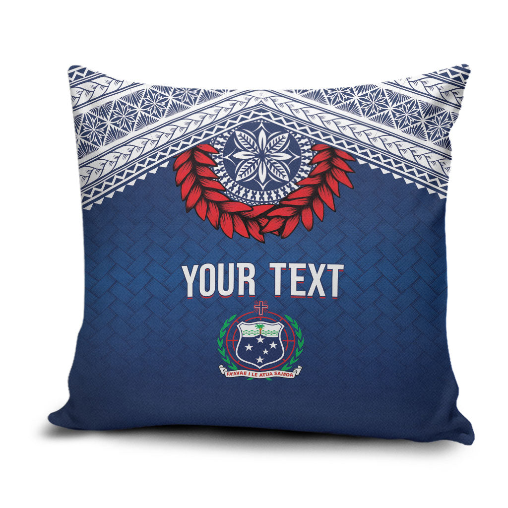 Manu Samoa Rugby Custom Navy Blue Pillow Cover ʻIe Toga Pattern With Red Ula fala