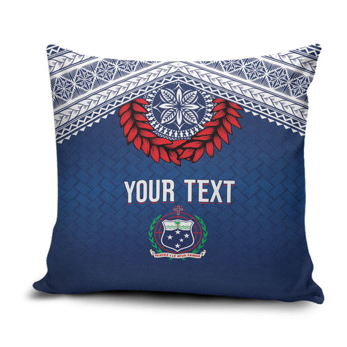 Manu Samoa Rugby Custom Navy Blue Pillow Cover ʻIe Toga Pattern With Red Ula fala