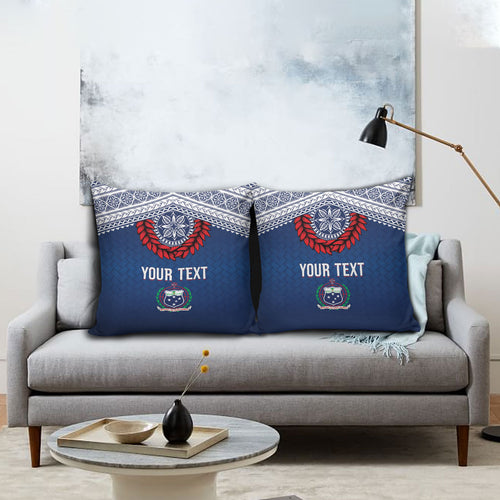 Manu Samoa Rugby Custom Navy Blue Pillow Cover ʻIe Toga Pattern With Red Ula fala