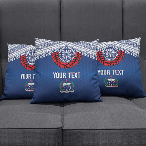 Manu Samoa Rugby Custom Navy Blue Pillow Cover ʻIe Toga Pattern With Red Ula fala
