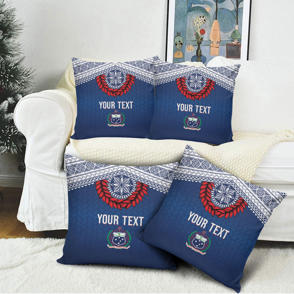 Manu Samoa Rugby Custom Navy Blue Pillow Cover ʻIe Toga Pattern With Red Ula fala