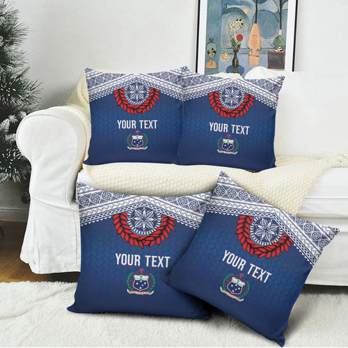 Manu Samoa Rugby Custom Navy Blue Pillow Cover ʻIe Toga Pattern With Red Ula fala