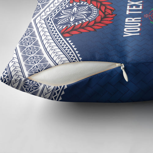 Manu Samoa Rugby Custom Navy Blue Pillow Cover ʻIe Toga Pattern With Red Ula fala