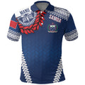Manu Samoa Rugby Custom Navy Blue Polo Shirt ʻIe Toga Pattern With Red Ula fala