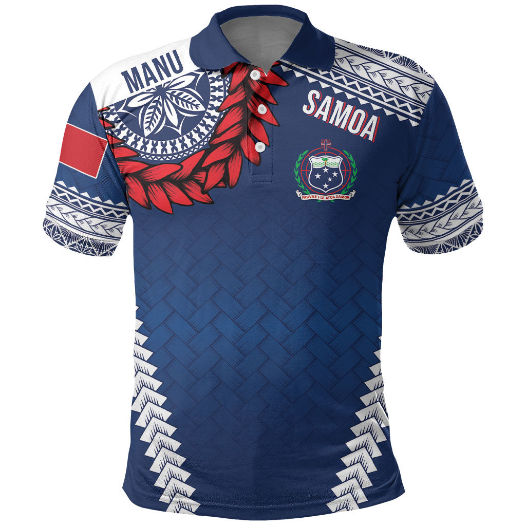 Manu Samoa Rugby Custom Navy Blue Polo Shirt ʻIe Toga Pattern With Red Ula fala