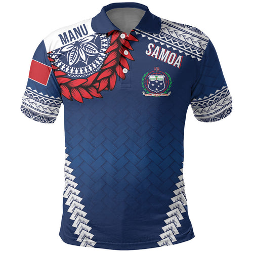 Manu Samoa Rugby Custom Navy Blue Polo Shirt ʻIe Toga Pattern With Red Ula fala