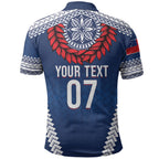 Manu Samoa Rugby Custom Navy Blue Polo Shirt ʻIe Toga Pattern With Red Ula fala