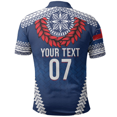 Manu Samoa Rugby Custom Navy Blue Polo Shirt ʻIe Toga Pattern With Red Ula fala