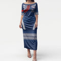 Manu Samoa Rugby Custom Navy Blue Puletasi ʻIe Toga Pattern With Red Ula fala