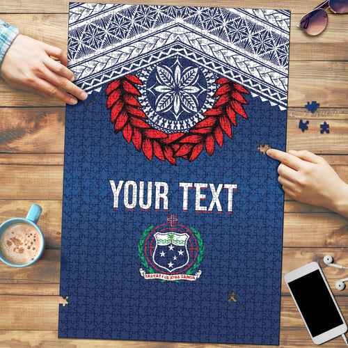 Manu Samoa Rugby Custom Navy Blue Puzzle ʻIe Toga Pattern With Red Ula fala