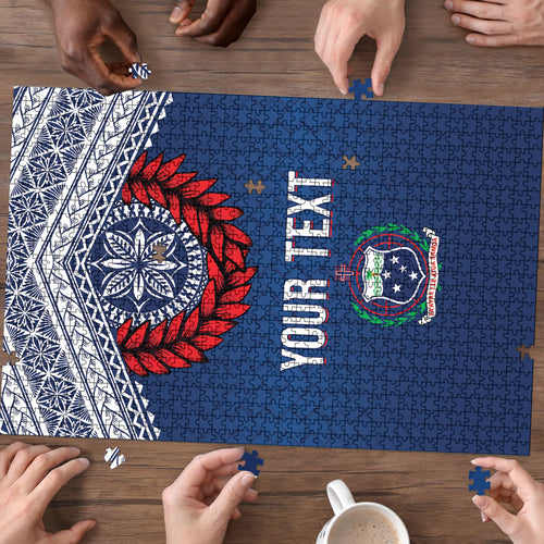 Manu Samoa Rugby Custom Navy Blue Puzzle ʻIe Toga Pattern With Red Ula fala