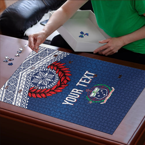 Manu Samoa Rugby Custom Navy Blue Puzzle ʻIe Toga Pattern With Red Ula fala
