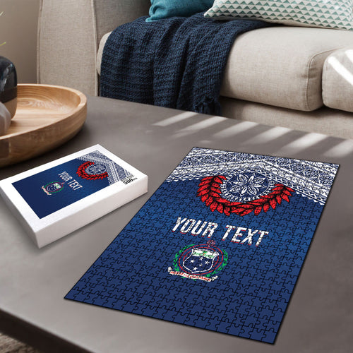Manu Samoa Rugby Custom Navy Blue Puzzle ʻIe Toga Pattern With Red Ula fala