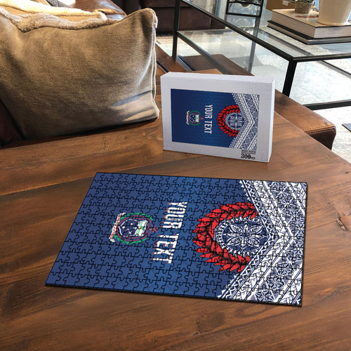 Manu Samoa Rugby Custom Navy Blue Puzzle ʻIe Toga Pattern With Red Ula fala