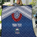 Manu Samoa Rugby Custom Navy Blue Quilt ʻIe Toga Pattern With Red Ula fala