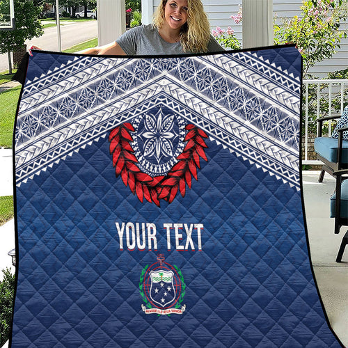 Manu Samoa Rugby Custom Navy Blue Quilt ʻIe Toga Pattern With Red Ula fala