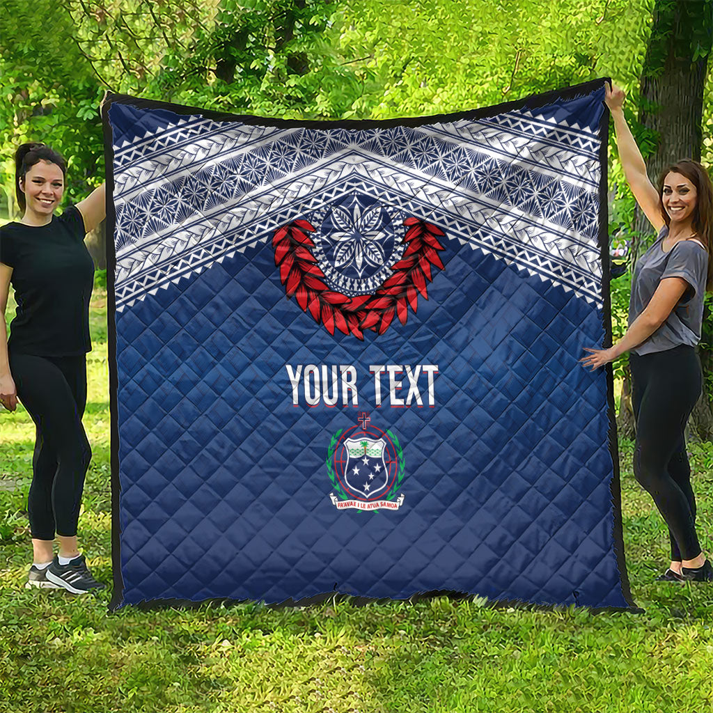 Manu Samoa Rugby Custom Navy Blue Quilt ʻIe Toga Pattern With Red Ula fala