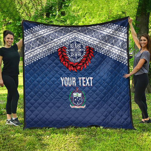 Manu Samoa Rugby Custom Navy Blue Quilt ʻIe Toga Pattern With Red Ula fala
