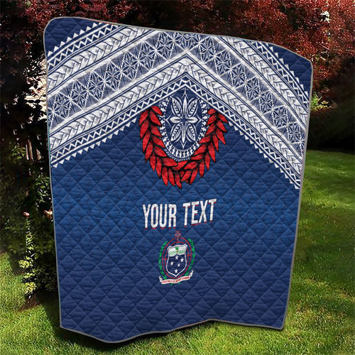 Manu Samoa Rugby Custom Navy Blue Quilt ʻIe Toga Pattern With Red Ula fala