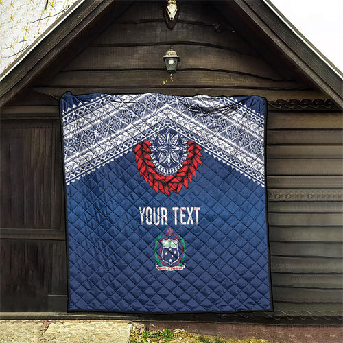 Manu Samoa Rugby Custom Navy Blue Quilt ʻIe Toga Pattern With Red Ula fala