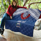 Manu Samoa Rugby Custom Navy Blue Quilt ʻIe Toga Pattern With Red Ula fala