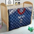 Manu Samoa Rugby Custom Navy Blue Quilt ʻIe Toga Pattern With Red Ula fala