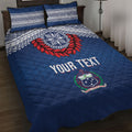 Manu Samoa Rugby Custom Navy Blue Quilt Bed Set ʻIe Toga Pattern With Red Ula fala
