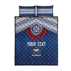 Manu Samoa Rugby Custom Navy Blue Quilt Bed Set ʻIe Toga Pattern With Red Ula fala