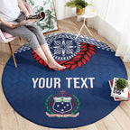 Manu Samoa Rugby Custom Navy Blue Round Carpet ʻIe Toga Pattern With Red Ula fala