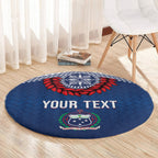 Manu Samoa Rugby Custom Navy Blue Round Carpet ʻIe Toga Pattern With Red Ula fala