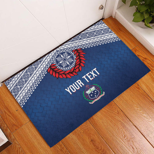 Manu Samoa Rugby Custom Navy Blue Rubber Doormat ʻIe Toga Pattern With Red Ula fala