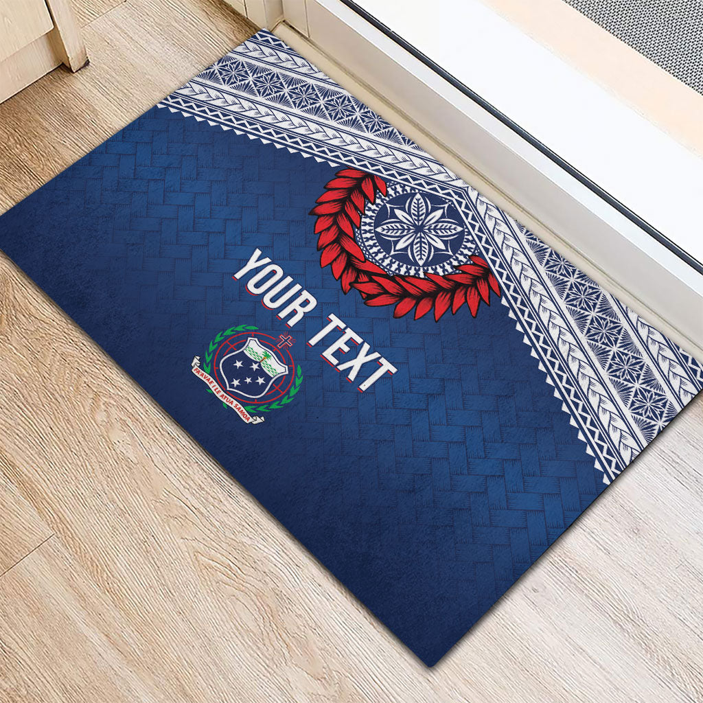 Manu Samoa Rugby Custom Navy Blue Rubber Doormat ʻIe Toga Pattern With Red Ula fala