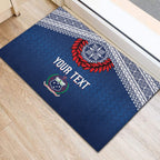 Manu Samoa Rugby Custom Navy Blue Rubber Doormat ʻIe Toga Pattern With Red Ula fala