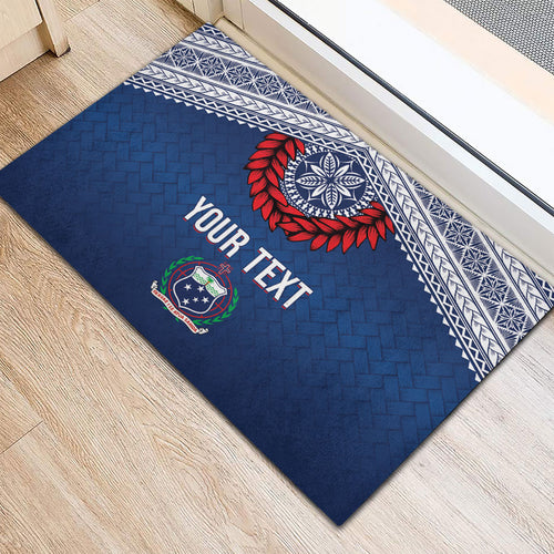 Manu Samoa Rugby Custom Navy Blue Rubber Doormat ʻIe Toga Pattern With Red Ula fala