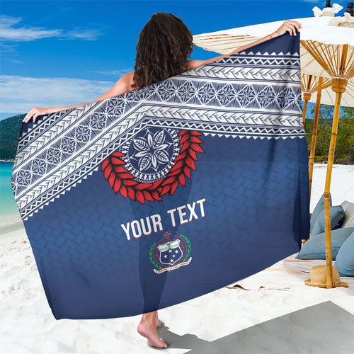 Manu Samoa Rugby Custom Navy Blue Sarong ʻIe Toga Pattern With Red Ula fala