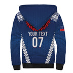 Manu Samoa Rugby Custom Navy Blue Sherpa Hoodie ʻIe Toga Pattern With Red Ula fala
